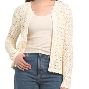 Elie Tahari Cream Crochet Cardigan